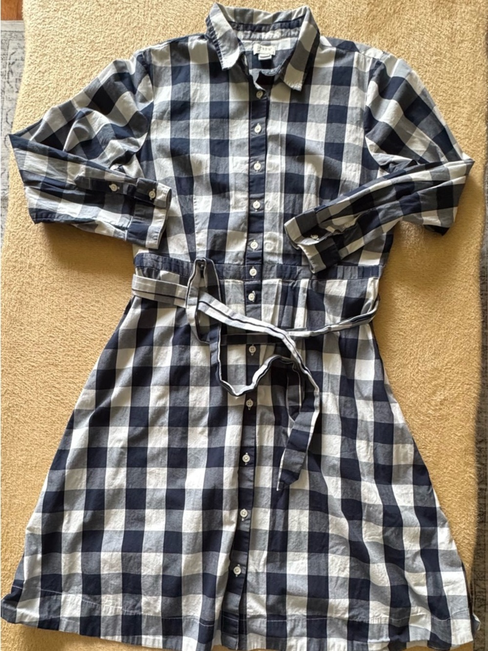 J. Crew Navy & White Gingham Shirt Dress